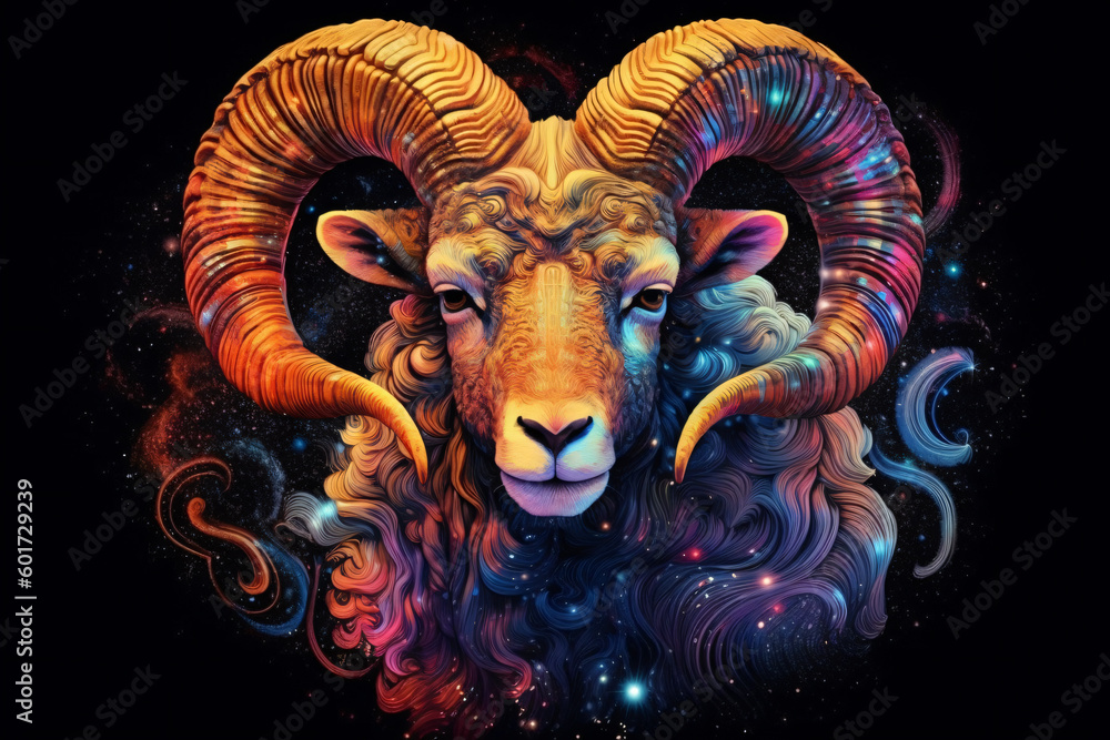 Aries Zodiac Sign with a Stunning Space Nebula Background in an Astrology Calendar for Fortune Telling and Horoscopes generative ai Aries Zodiac Sign with a Stunning Space Nebula Background in an Astrology Calendar for Fortune Telling and Horoscopes generative ai