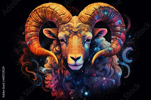 Aries Zodiac Sign with a Stunning Space Nebula Background in an Astrology Calendar for Fortune Telling and Horoscopes generative ai