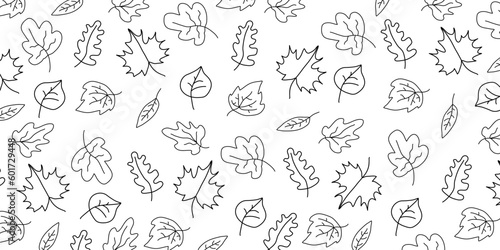 Autumn leaf line pattern on background. Cartoon flat style. Fall decoration. Vector illustration.