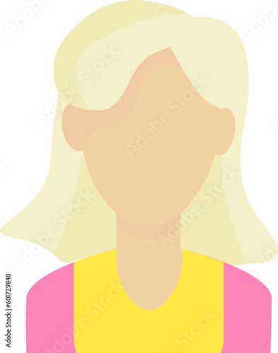 icon colored woman young girl avatar with short wavy blonde hair faceless