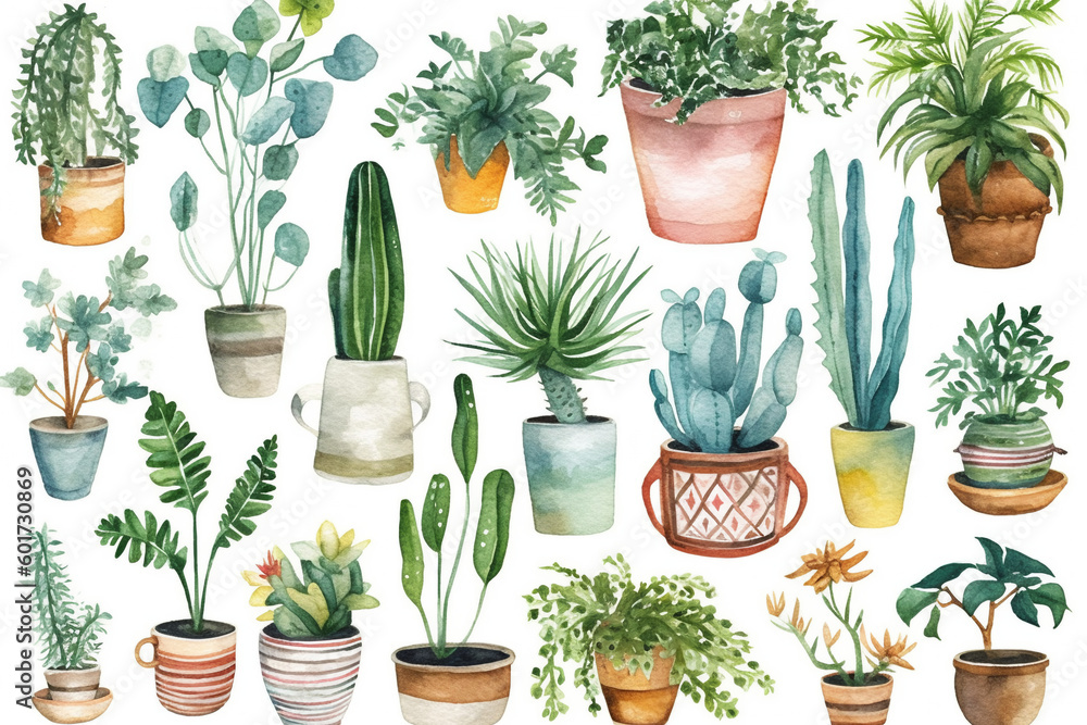 Collection of plants in pots. Generative Ai Collection of plants in pots. Generative Ai