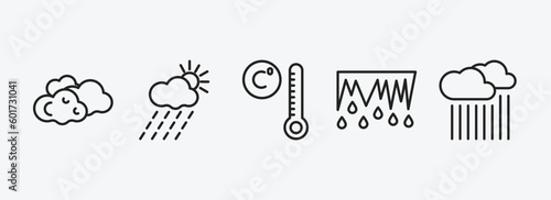 weather outline icons set. weather icons such as altostratus, rainy day, degree, thaw, downpour vector. can be used web and mobile.