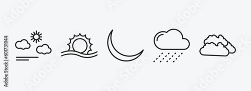 weather outline icons set. weather icons such as calm, haze, new moon, rainy, clouds vector. can be used web and mobile.