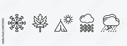 weather outline icons set. weather icons such as snow, autumn, indian summer, hail, thunderstorm vector. can be used web and mobile.