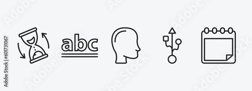 user interface outline icons set. user interface icons such as waiting, lowercase, head, usb port, padnote vector. can be used web and mobile.