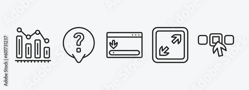 user interface outline icons set. user interface icons such as decreasing bars chart, answer, window scrolling right, expand tool, elections vector. can be used web and mobile.