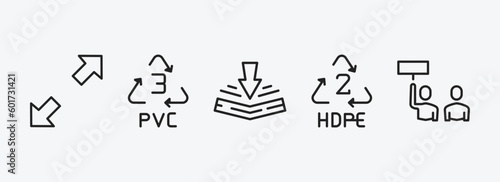 user interface outline icons set. user interface icons such as scale arrows, 3 pvc, bending, hdpe 2, industrial action vector. can be used web and mobile.