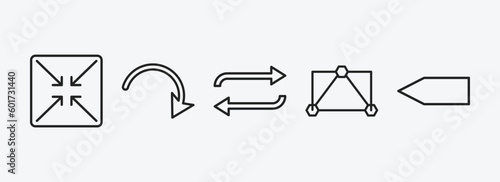 user interface outline icons set. user interface icons such as exit full screen arrows, curved arrows, refresh button, data interconnected, blank left arrow vector. can be used web and mobile.