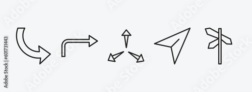 user interface outline icons set. user interface icons such as curve arrows, turn right arrow, expand arrows, navigation arrow, crossroads vector. can be used web and mobile.