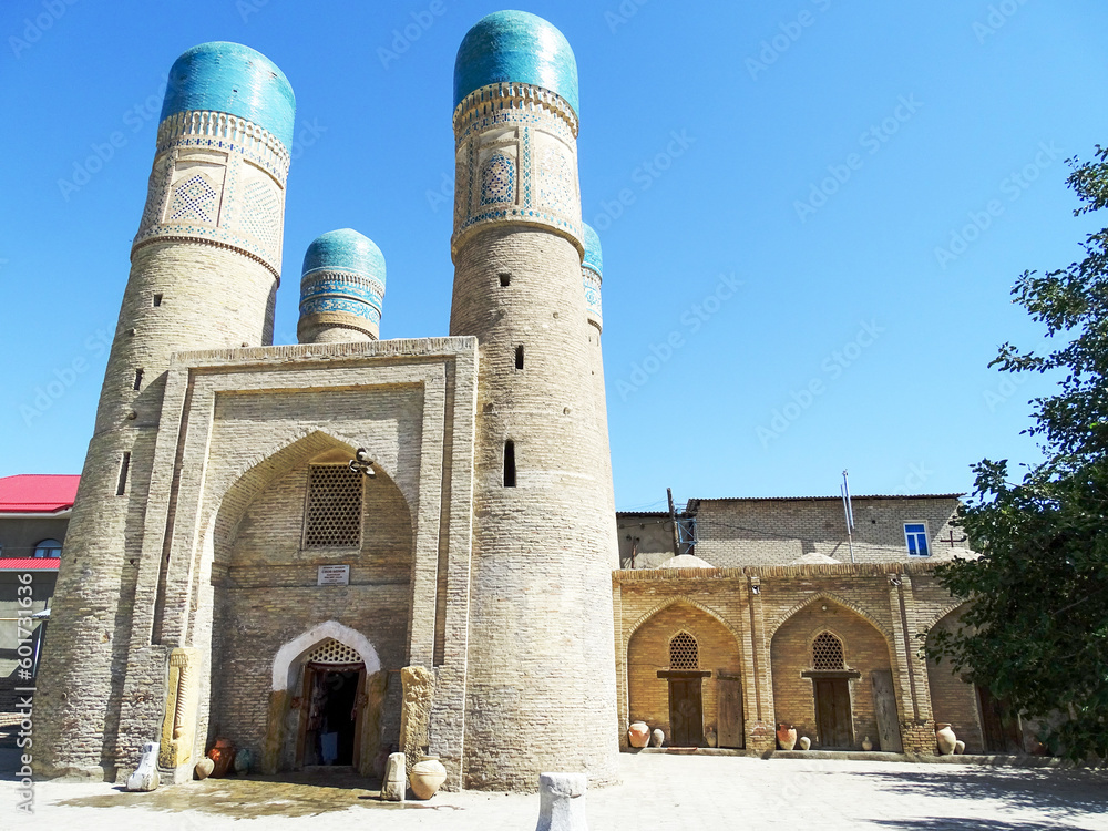 Architectural monument with four minarets in Bukhara