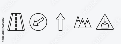 traffic signs outline icons set. traffic signs icons such as highway, keep left, straight, hill, pothole vector. can be used web and mobile.