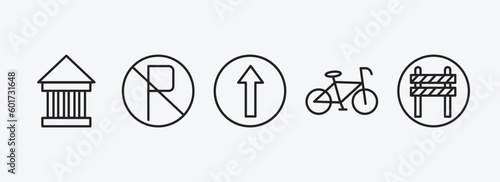 traffic signs outline icons set. traffic signs icons such as museum, no parking, ahead only, bicycle, barrier vector. can be used web and mobile.