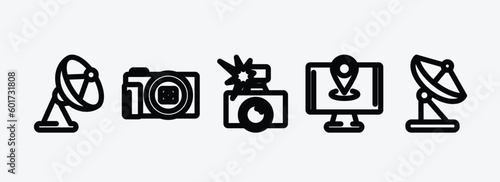 technology outline icons set. technology icons such as parabolic, digital photo camera, photo camera flash, holiday, reciever vector. can be used web and mobile.