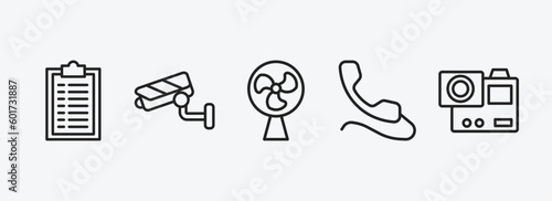technology outline icons set. technology icons such as summary, security cam, ventilator, phone with wire, vector. can be used web and mobile.