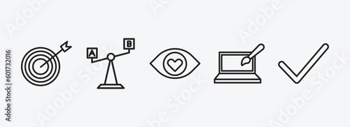 startup stategy and outline icons set. startup stategy and icons such as mission, comparison, attractive, web de, valid vector. can be used web and mobile.