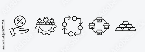 success outline icons set. success icons such as commission, management, procedure, franchise, gold ingots vector. can be used web and mobile.