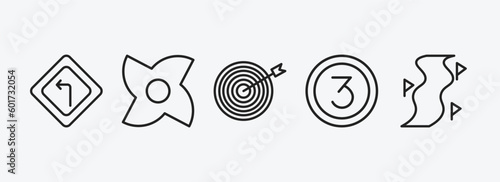 sports outline icons set. sports icons such as left bend, ninja shuriken, bullseye, third, slalom vector. can be used web and mobile.
