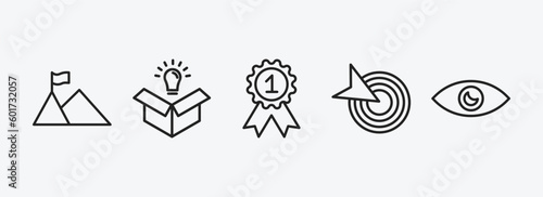 success outline icons set. success icons such as overcome, new product, first, goal, vision vector. can be used web and mobile.