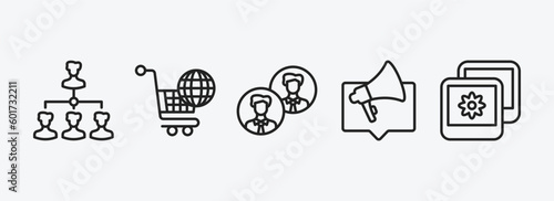 social media marketing outline icons set. social media marketing icons such as path, ecommerce, avatars, marketing, photos vector. can be used web and mobile.