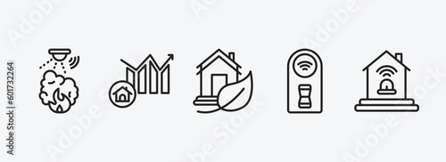 smart home outline icons set. smart home icons such as fire alarm, chart, eco home, smart switch, alarm system vector. can be used web and mobile.