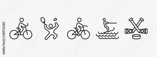 sport outline icons set. sport icons such as bicycle rider, man playing badminton, man riding bike, surf sea, ice hockey vector. can be used web and mobile.