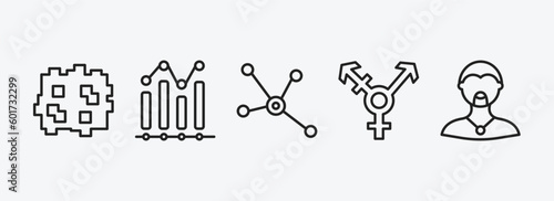 social media marketing outline icons set. social media marketing icons such as pixelated, trending, social normal, transgender, rocker vector. can be used web and mobile.