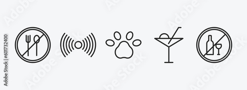 signs outline icons set. signs icons such as no food, noise, pet, drinks, no alcohol vector. can be used web and mobile.