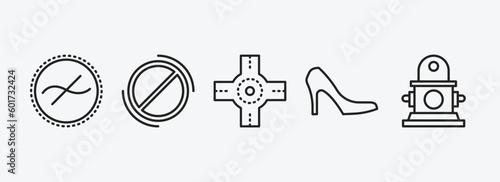 signs outline icons set. signs icons such as not similar, prohibition, junction, high heels, hydrant vector. can be used web and mobile.
