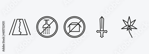 signs outline icons set. signs icons such as road collapse, no shower, no packing, weapon, marijuana vector. can be used web and mobile.