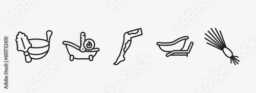 sauna outline icons set. sauna icons such as green sauna, warming-up time, mottled skin, private spa, birching vector. can be used web and mobile.