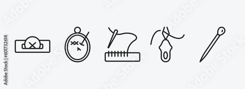 sew outline icons set. sew icons such as buttonhole, embroidery, stiching, threading, pin sew vector. can be used web and mobile.