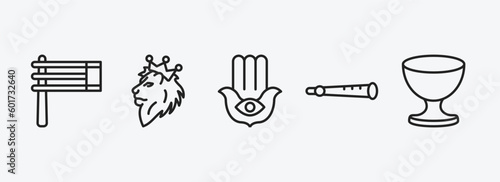 religion outline icons set. religion icons such as gragger, lion of judah, hamsa hand, shehnai, laver of washing vector. can be used web and mobile.