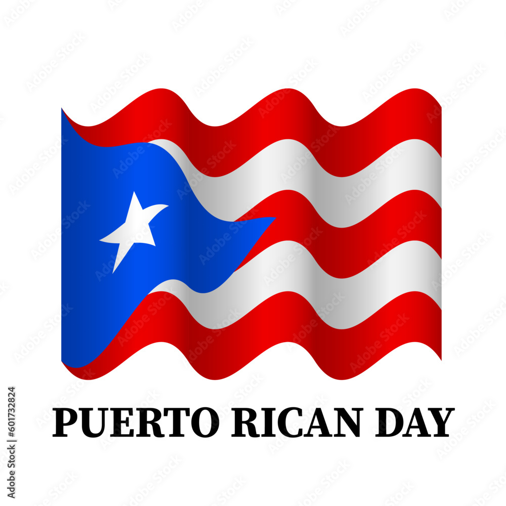 Puerto Rican Day lettering with flag isolated on white. National holiday celebrated on second Sunday in June. Vector template for banner, typography poster, greeting card, flyer, etc
