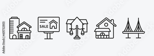 real estate outline icons set. real estate icons such as property, advertisement, juridical, villa, bridges vector. can be used web and mobile.