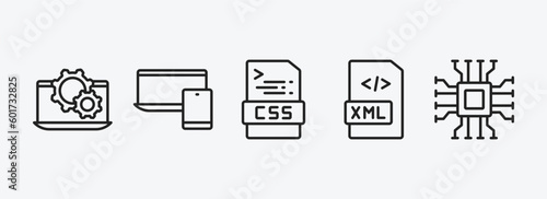 programming outline icons set. programming icons such as software, responsive, css, xml, hardware vector. can be used web and mobile.