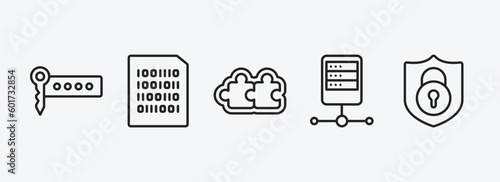 seo outline icons set. seo icons such as seo keywords, binary file, addon, server, encryption vector. can be used web and mobile.