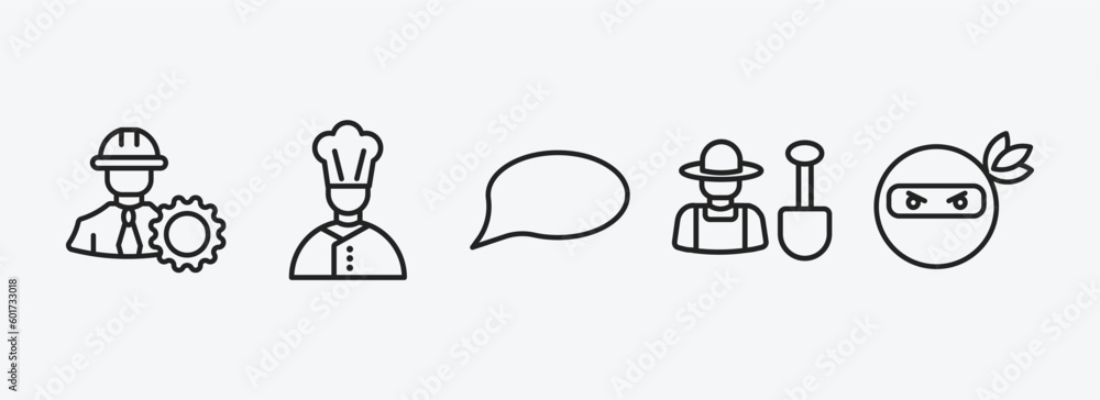 people outline icons set. people icons such as constructor, cook, chat balloon, garderner, ninja portrait vector. can be used web and mobile.