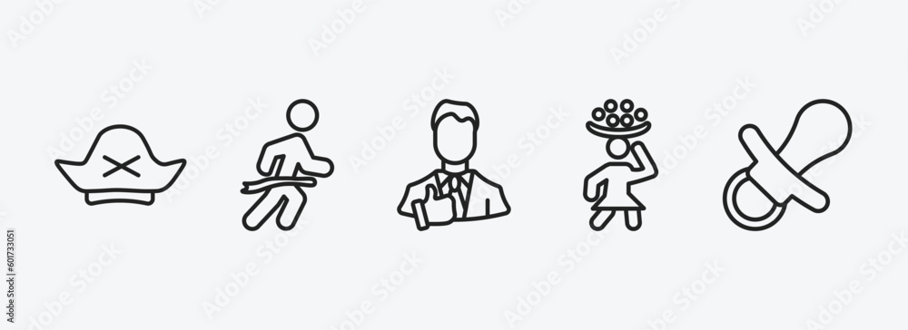 people outline icons set. people icons such as pirate head, running at finish line, tumb up business man, woman carrying, baby pacifier vector. can be used web and mobile. people outline icons set. people icons such as pirate head, running at finish line, tumb up business man, woman carrying, baby pacifier vector. can be used web and mobile.