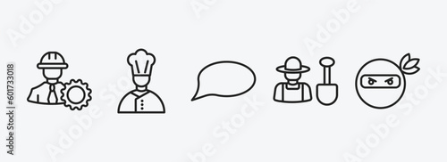 people outline icons set. people icons such as constructor, cook, chat balloon, garderner, ninja portrait vector. can be used web and mobile.