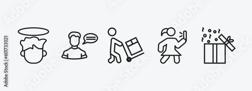 people outline icons set. people icons such as boy angel head, monologue, worker loading, woman taking a photo, open present box vector. can be used web and mobile.