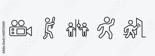 people outline icons set. people icons such as movie director, man attacking, occupant, dancing man, man knocking a door vector. can be used web and mobile.