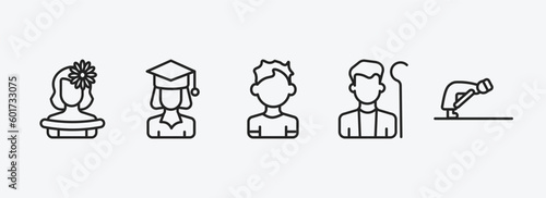 people outline icons set. people icons such as mexican woman, graduated student, small boy, shepherd, ruku vector. can be used web and mobile.