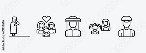 people outline icons set. people icons such as takbir, lesbian couple and son, bedouin, mother and daughter, dutch vector. can be used web and mobile.