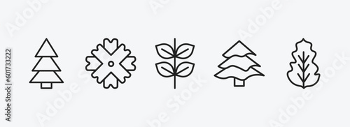 nature collection. thin outline icons set. nature collection. thin icons such as red pine tree, wedelia, pinnate, balsam fir tree, peppermint vector. can be used web and mobile.