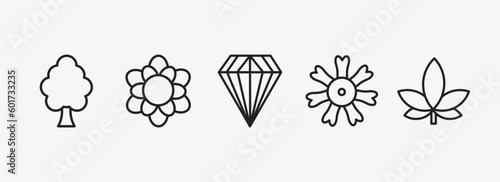 nature outline icons set. nature icons such as american elm tree, magnolia, gemstone, dianthus, hemp vector. can be used web and mobile.