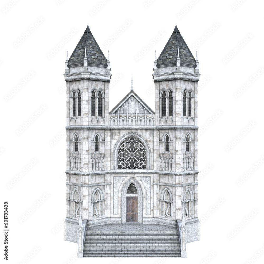 3d rendering medieval castle church cathedral isolated illustration