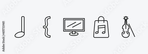 music outline icons set. music icons such as quarter note, bracket, television screen off, music store, violoncello vector. can be used web and mobile.