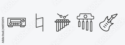 music outline icons set. music icons such as amplifier, natural, marimba, chimes, bass guitar vector. can be used web and mobile.