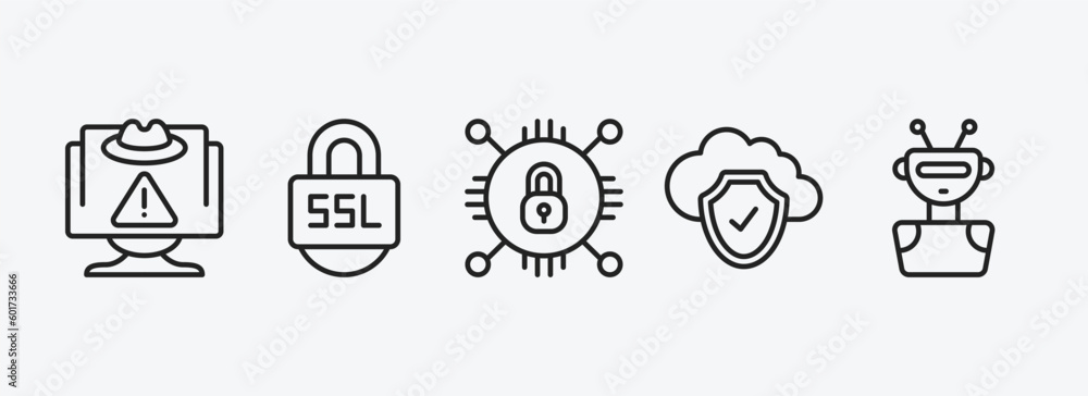 internet security outline icons set. internet security icons such as spyware, ssl, encrypted, cloud, bot vector. can be used web and mobile. internet security outline icons set. internet security icons such as spyware, ssl, encrypted, cloud, bot vector. can be used web and mobile.