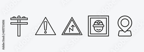 maps and flags outline icons set. maps and flags icons such as pole, caution, right reverse curve, mine site, locator vector. can be used web and mobile.